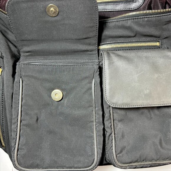 JOHNNY FARAH Black Leather/Nylon Backpack with Gold metal Hardware - Picture 5 of 12